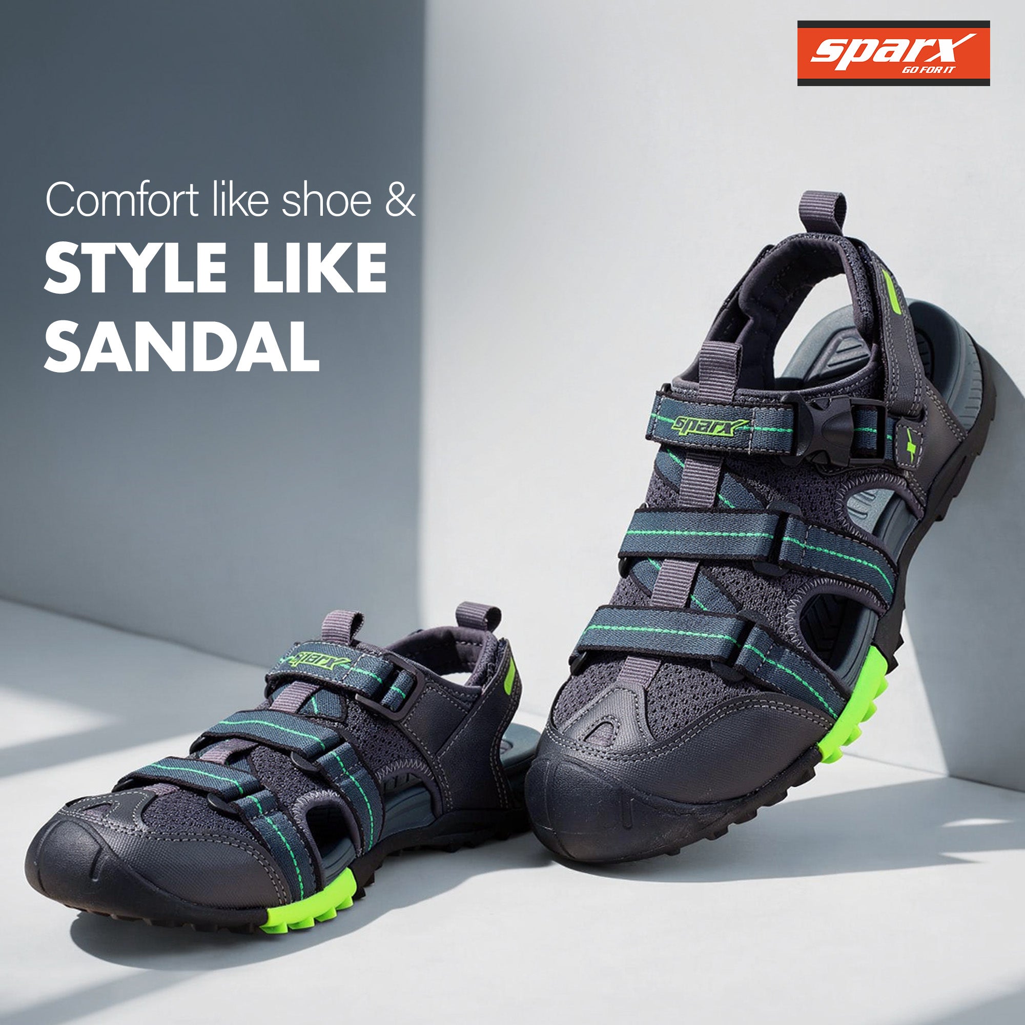 Shop Darkgrey Neon Green Sandals for Men SS 818 Online at Best Price
