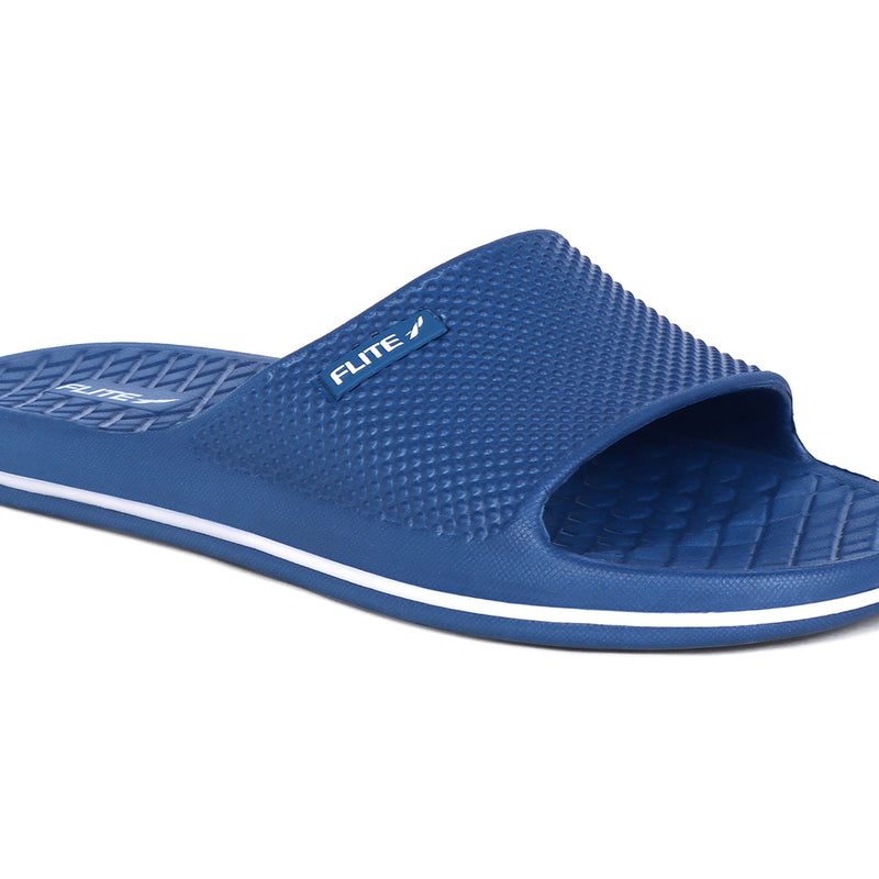 Flite blue slippers for men available with white logo appear on it. Slippers of blue flite for men is visible for everyone. 