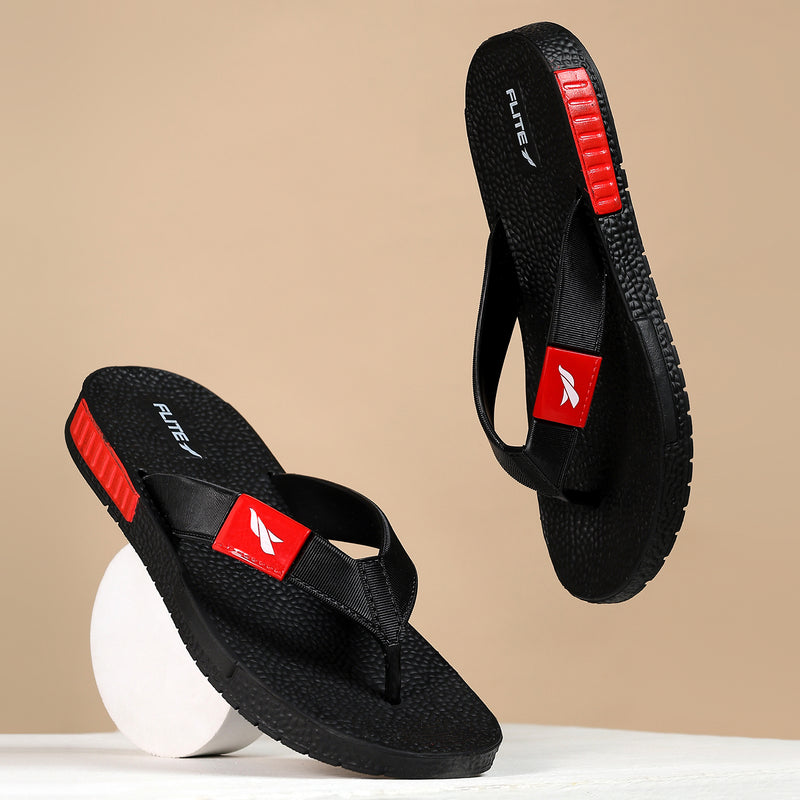 one on one image of Image of Flite beautiful Slippers For Menwith red mark in the bottom which is non slippery and can be used in day to day activities. One slipper is falling apart but looks fabulous.