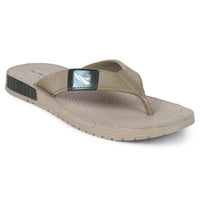Zoom from right side image of Flite slippers.  The sandal has a textured, slightly bumpy footbed and a thick durable looking sole. The thong strap is wide an also textured with horizontal ridges. 