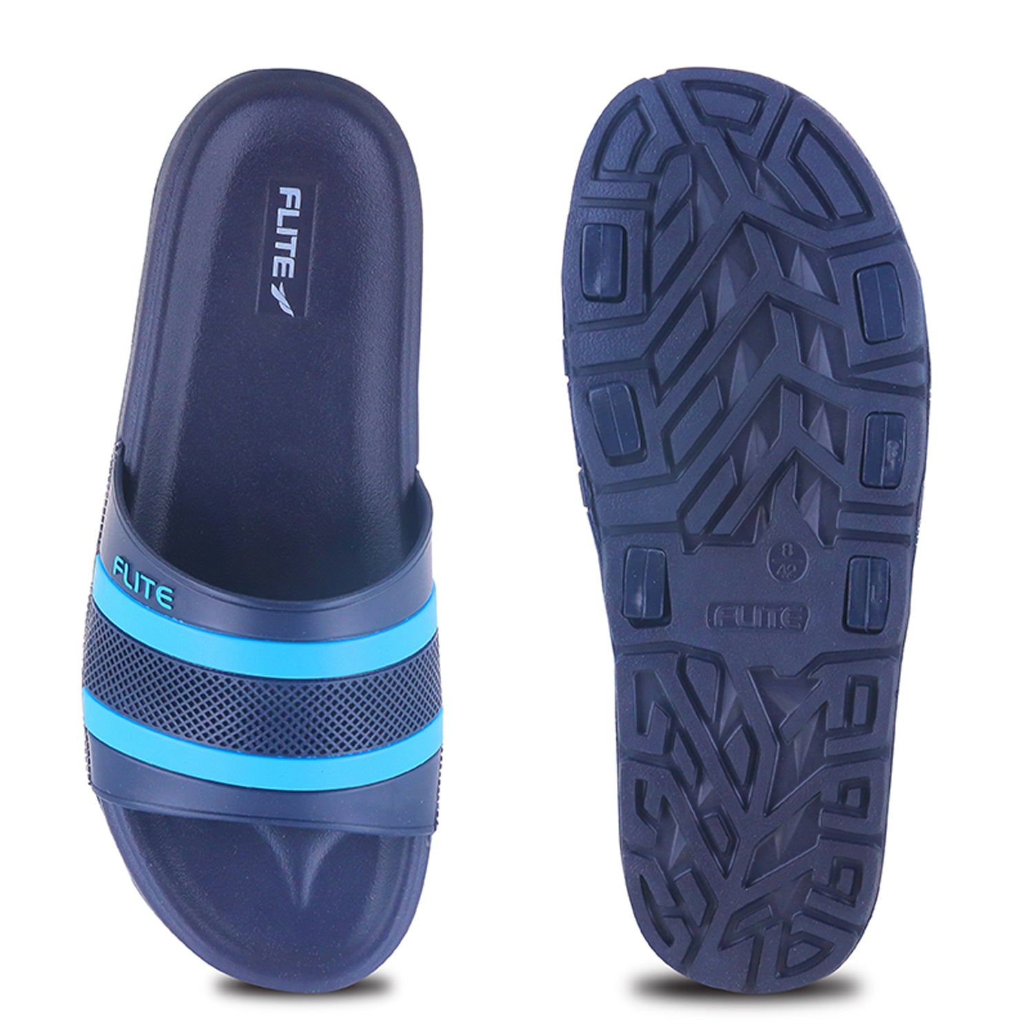 front and back flite navy blue flite left side full detailed Flite navy blue slide slippers for men