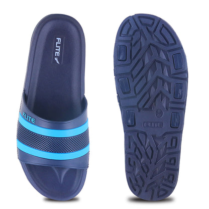 front and back flite navy blue flite left side full detailed Flite navy blue slide slippers for men