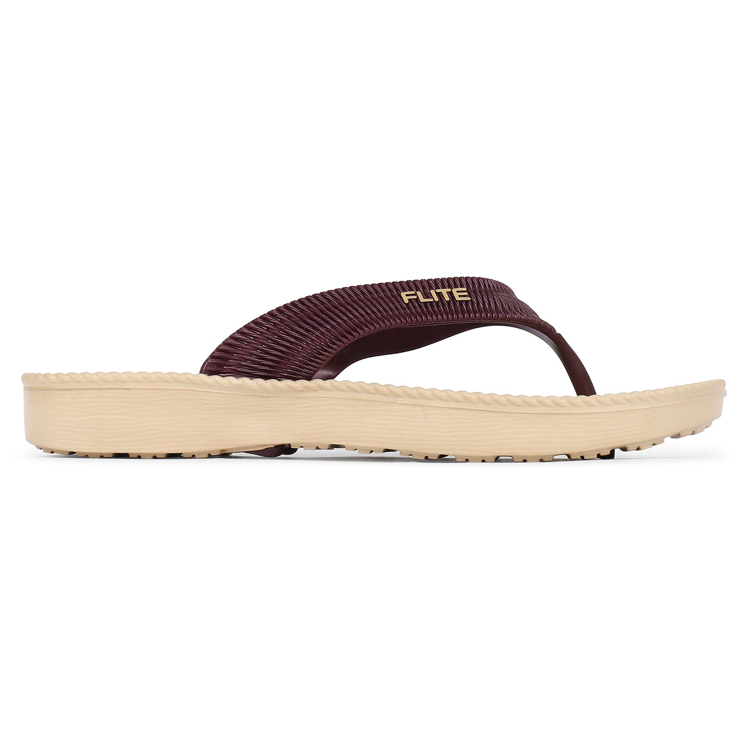 Beautiful side zoom Image of Flite Flip Flops For Women Slippers with brown strip on it. With white background the flip flop or slippers looks good like never before. 