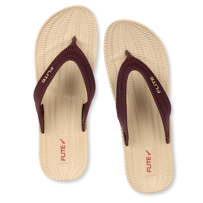 Front Image of Flite Flip Flops For Women Slippers with brown strip on it. With white background the flip flop or slippers looks good like never before. 