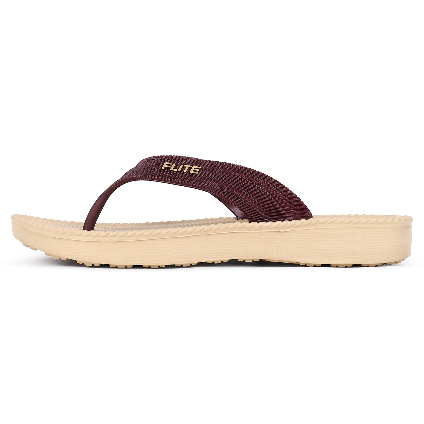 Right side zoom Image of Flite Flip Flops For Women Slippers with brown strip on it. With white background the flip flop or slippers looks good like never before. 
