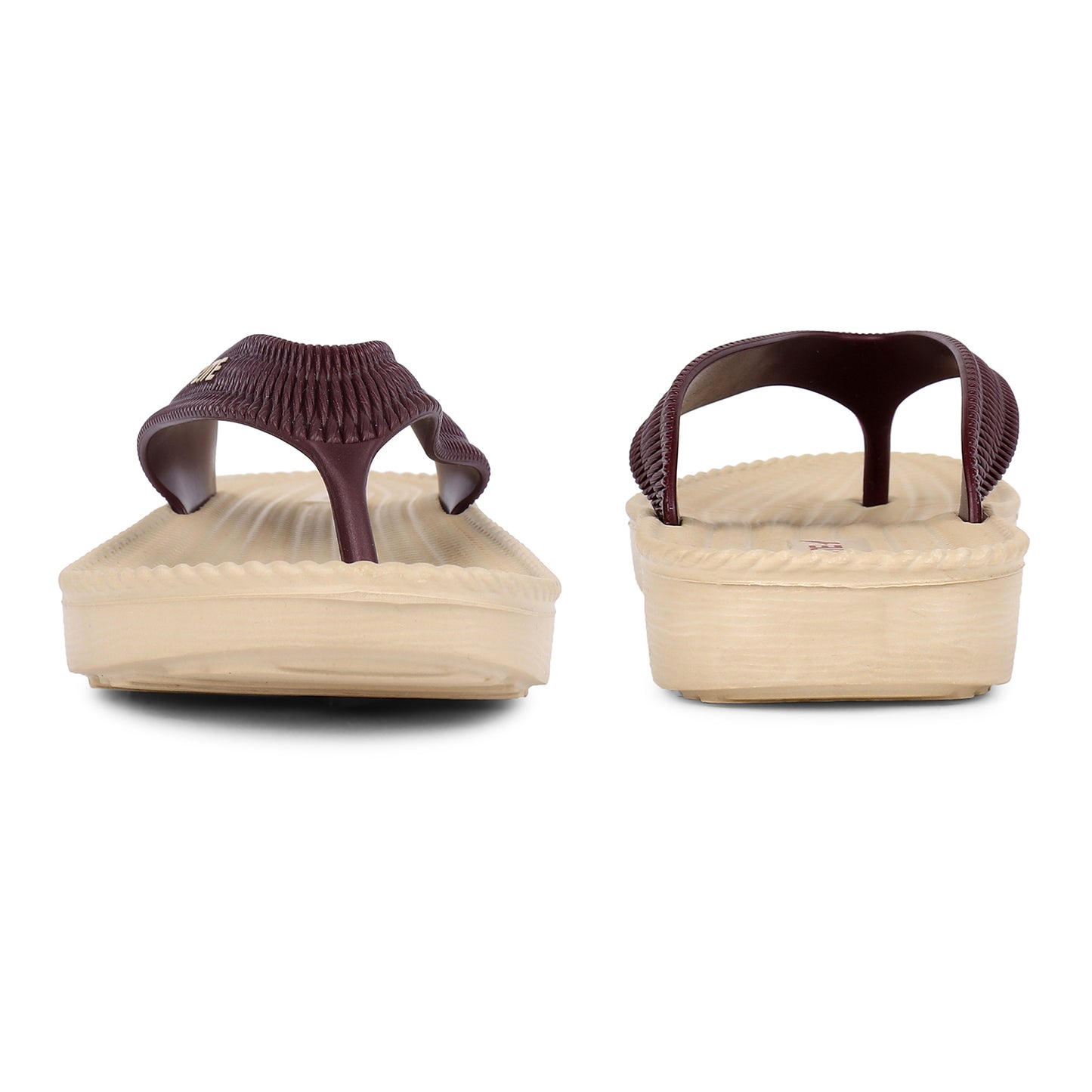 Front and back Image of Flite Flip Flops For Women Slippers with brown strip on it. With white background the flip flop or slippers looks good like never before. 