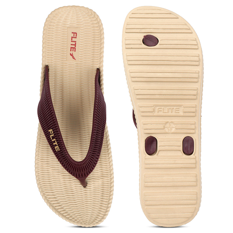 Up and down zoom Image of Flite Flip Flops For Women Slippers with brown strip on it. With white background the flip flop or slippers looks good like never before. 