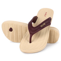 One on one Image of Flite Flip Flops For Women Slippers with brown strip on it. With white background the flip flop or slippers looks good like never before. 