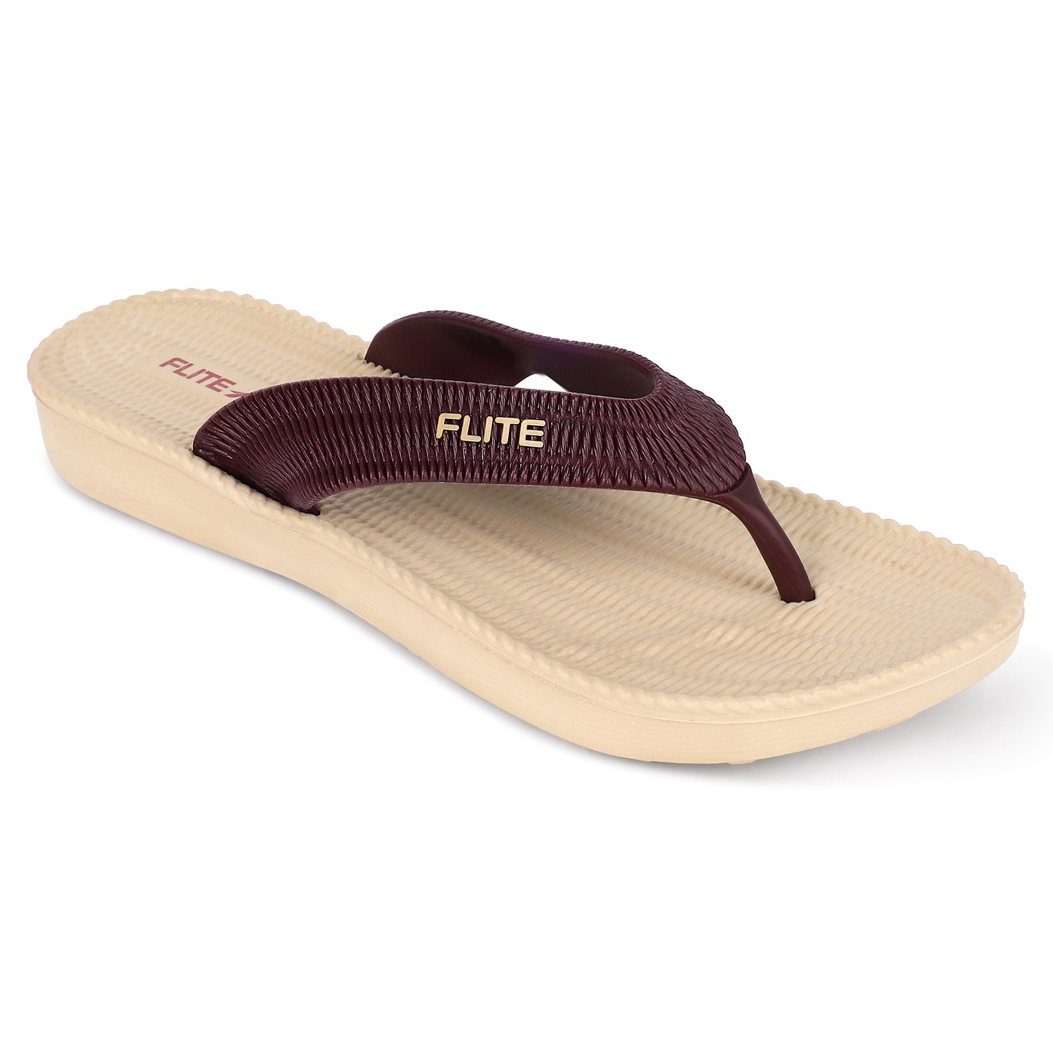 Image of Flite Flip Flops For Women Slippers with brown strip on it. With white background the flip flop or slippers looks good like never before. 