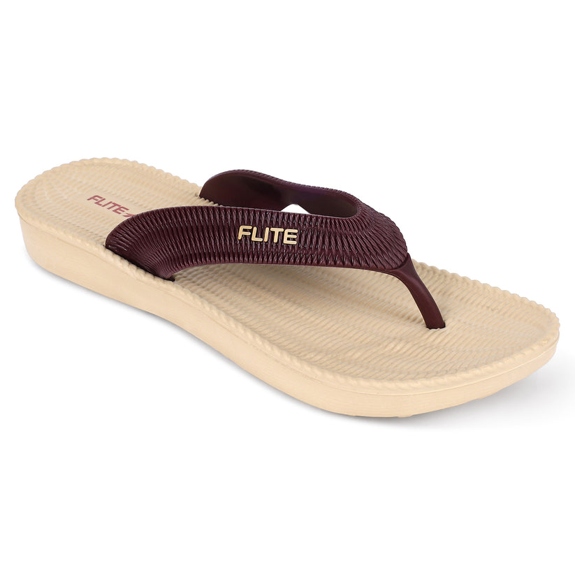 Image of Flite Flip Flops For Women Slippers with brown strip on it. With white background the flip flop or slippers looks good like never before. 