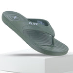 Right side back lifted Navy Green Slippers for men by flite with thick bottom flite chappal with white background and attractive appeal. 