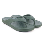 side by side slippers from right side Navy Green Slippers for men by flite with thick bottom flite chappal with white background and attractive appeal. 
