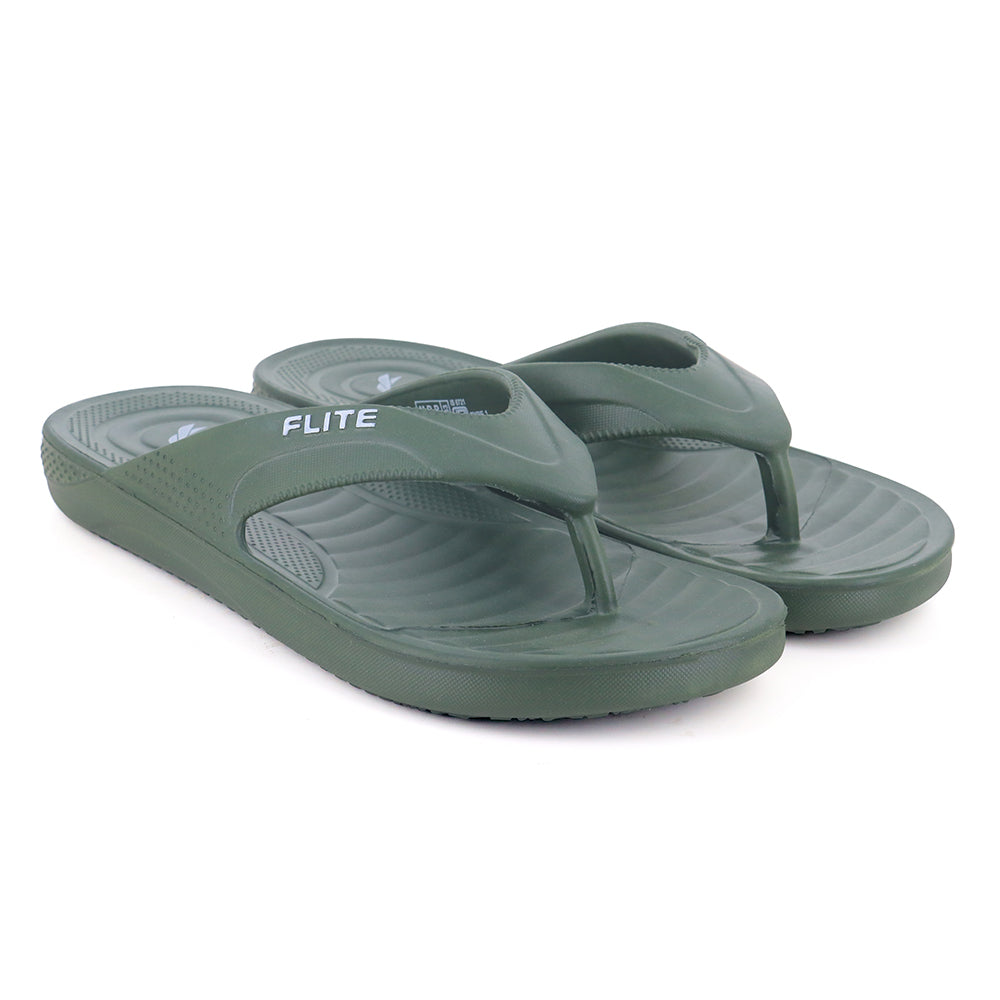 side by side slippers from right side Navy Green Slippers for men by flite with thick bottom flite chappal with white background and attractive appeal. 