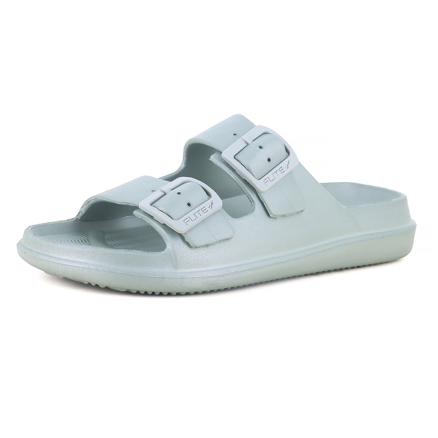 Slippers For Women Light aqua blue, double-buckle slide sandal by FLITE.