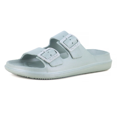 Slippers For Women Light aqua blue, double-buckle slide sandal by FLITE.