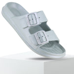 FLITE light blue/mint green double-strap slide sandal with adjustable white buckles.