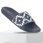left side image with back side above the base Black and White Slides For Ladies with white background and great material for better performance. 