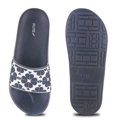 one by one image front and back  Black and White Slides For Ladies with white background.