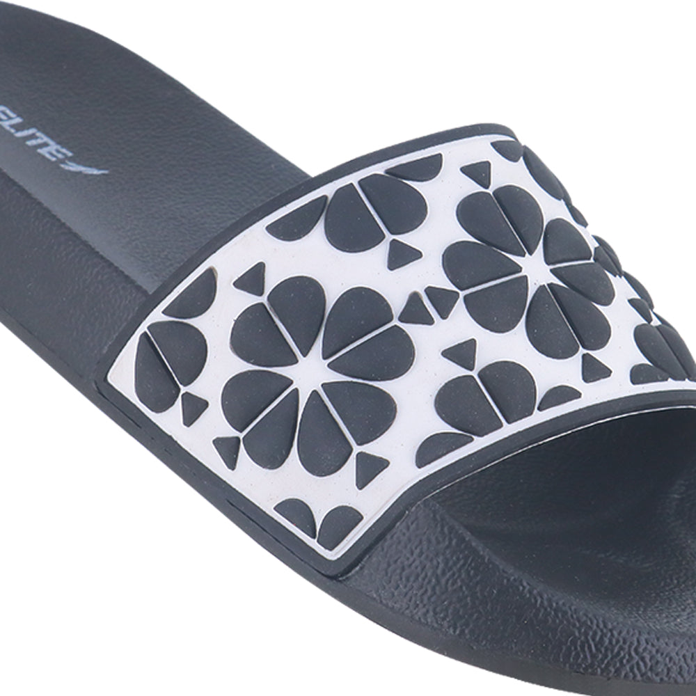 left side image of flite, Black and White Slides For Ladies with white background.