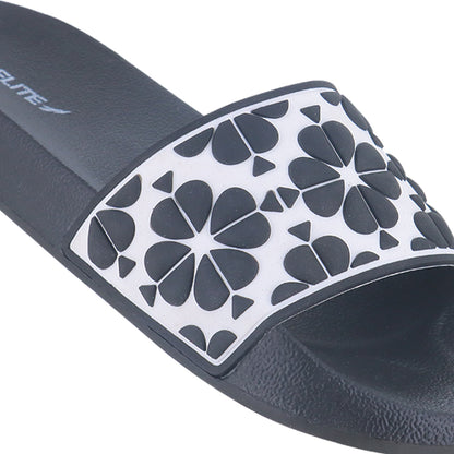 left side image of flite, Black and White Slides For Ladies with white background.