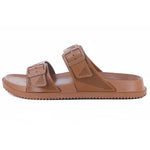 Left Attractive Brown Slippers For Men with white background and shadow in the bottom. 