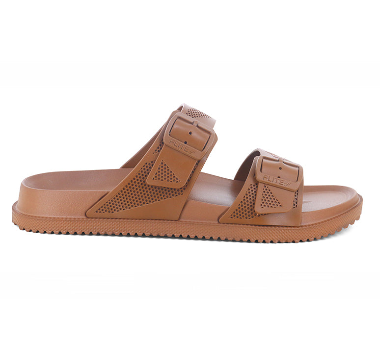 Right image Attractive Brown Slippers For Men with white background and shadow in the bottom. 