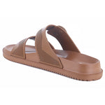 Back side left image of  Attractive Brown Slippers For Men with white background and shadow in the bottom. 