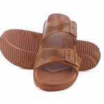 One on one view image of Attractive Brown Slippers For Men with white background and shadow in the bottom. 