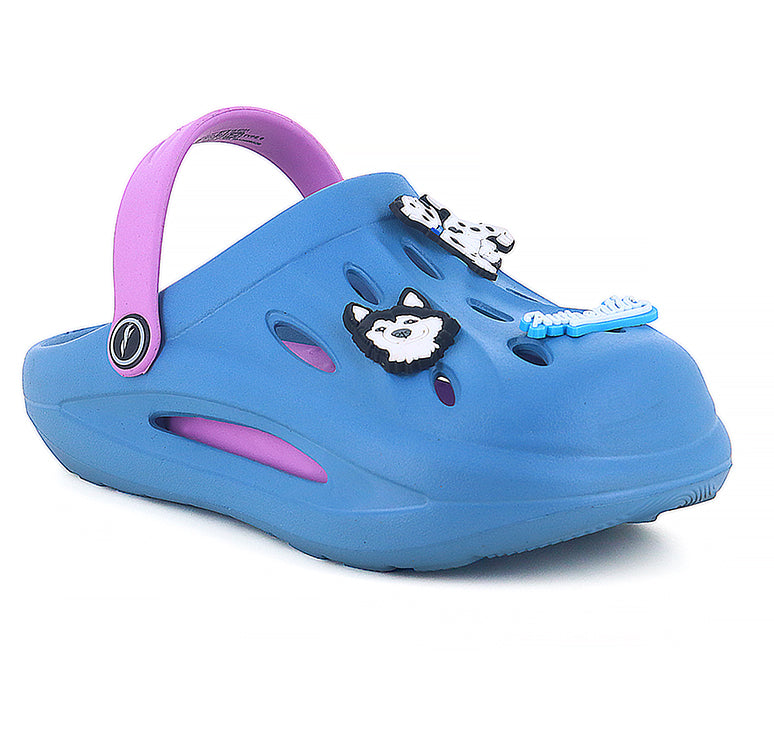 front right image of blue Clogs For Kids side