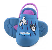 one on one image of blue Clogs For Kids side