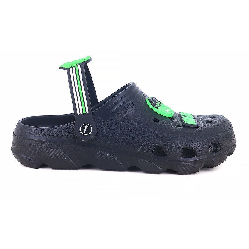From right side zoom image of hulk logo on clogs for men. 