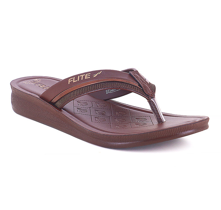 right side front brown Flip flops image side view with white background with shadow