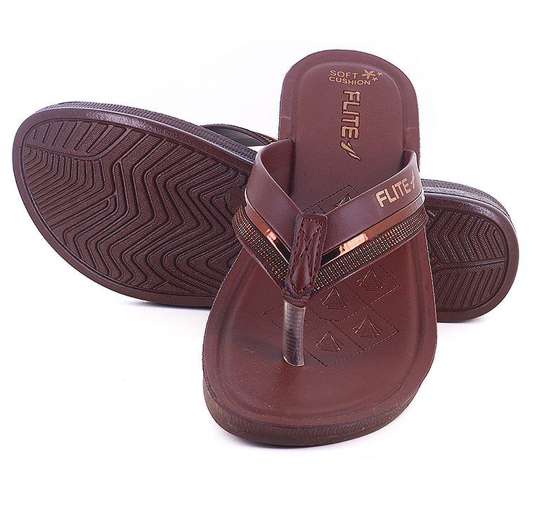 One on one brown Flip flops image side view with white background with shadow