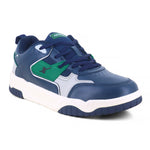Side zoom Image of Sneakers for Men by Sparx , blue sneaker with green logo of sparx writing X on it and the bottom is white with non slip grip of blue comfortable to wear for men of all age and affordable. 