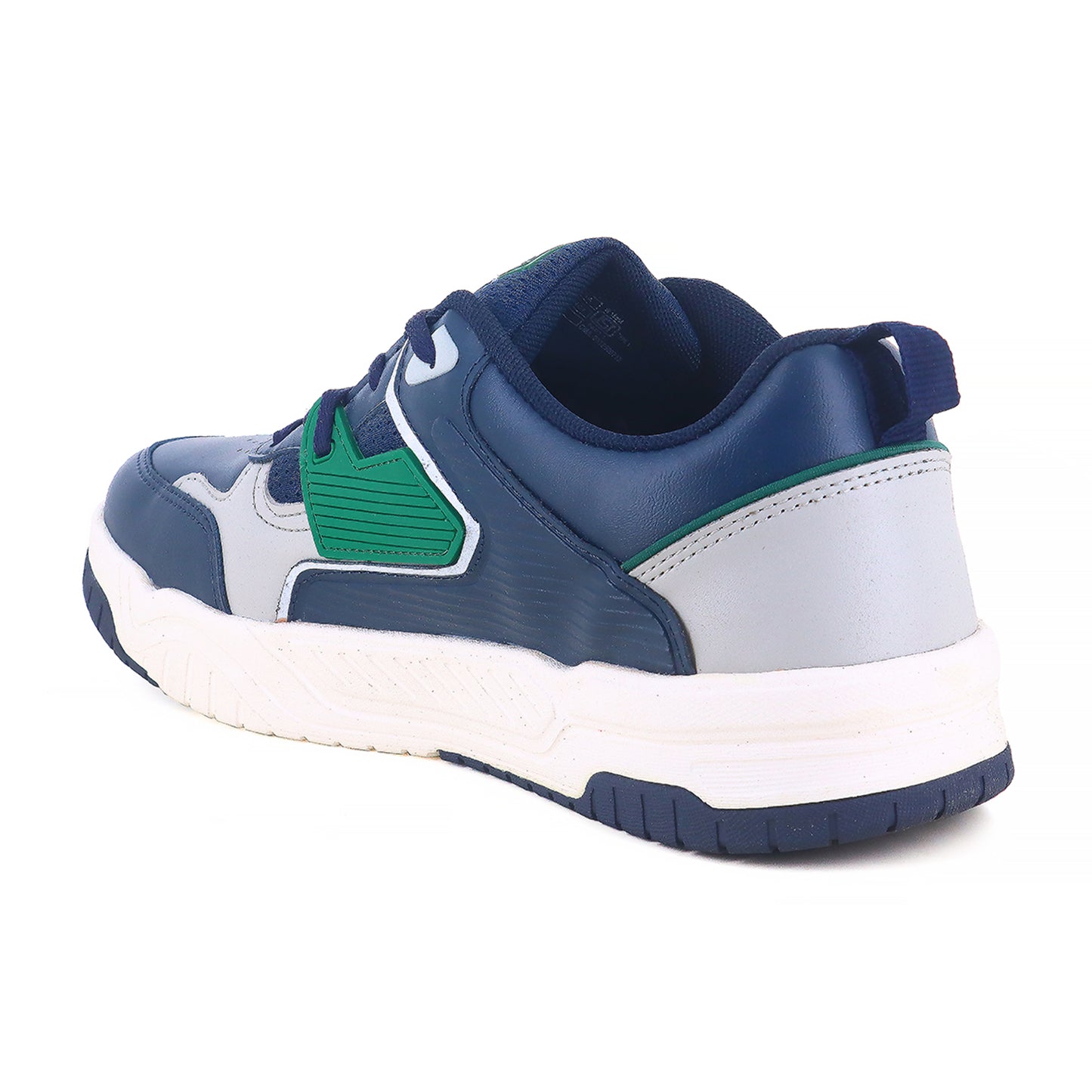 back side left zoom Image of Sneakers for Men by Sparx , blue sneaker with green logo of sparx writing X on it and the bottom is white with non slip grip of blue comfortable to wear for men of all age and affordable. 
