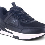 From right side zoom Image of black sparx shoes for men with white bottom and white background with shadow at the bottom which is comfortable to wear. 