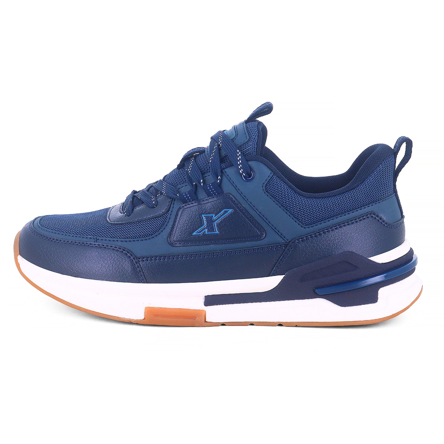 from right side zoom Image of Blue Sparx shoes for men with Sparx logo on it with beautiful white background and shadow at the bottom