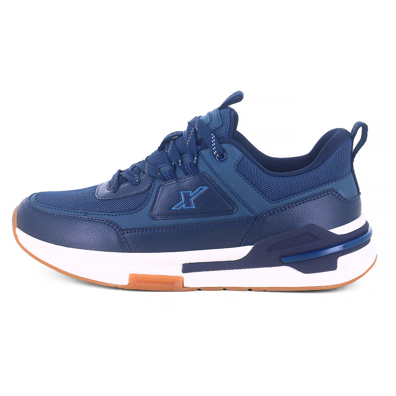 from right side zoom Image of Blue Sparx shoes for men with Sparx logo on it with beautiful white background and shadow at the bottom