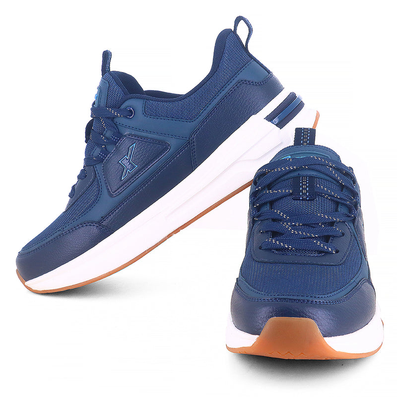 one on one from back side over Image of Blue Sparx shoes for men with Sparx logo on it