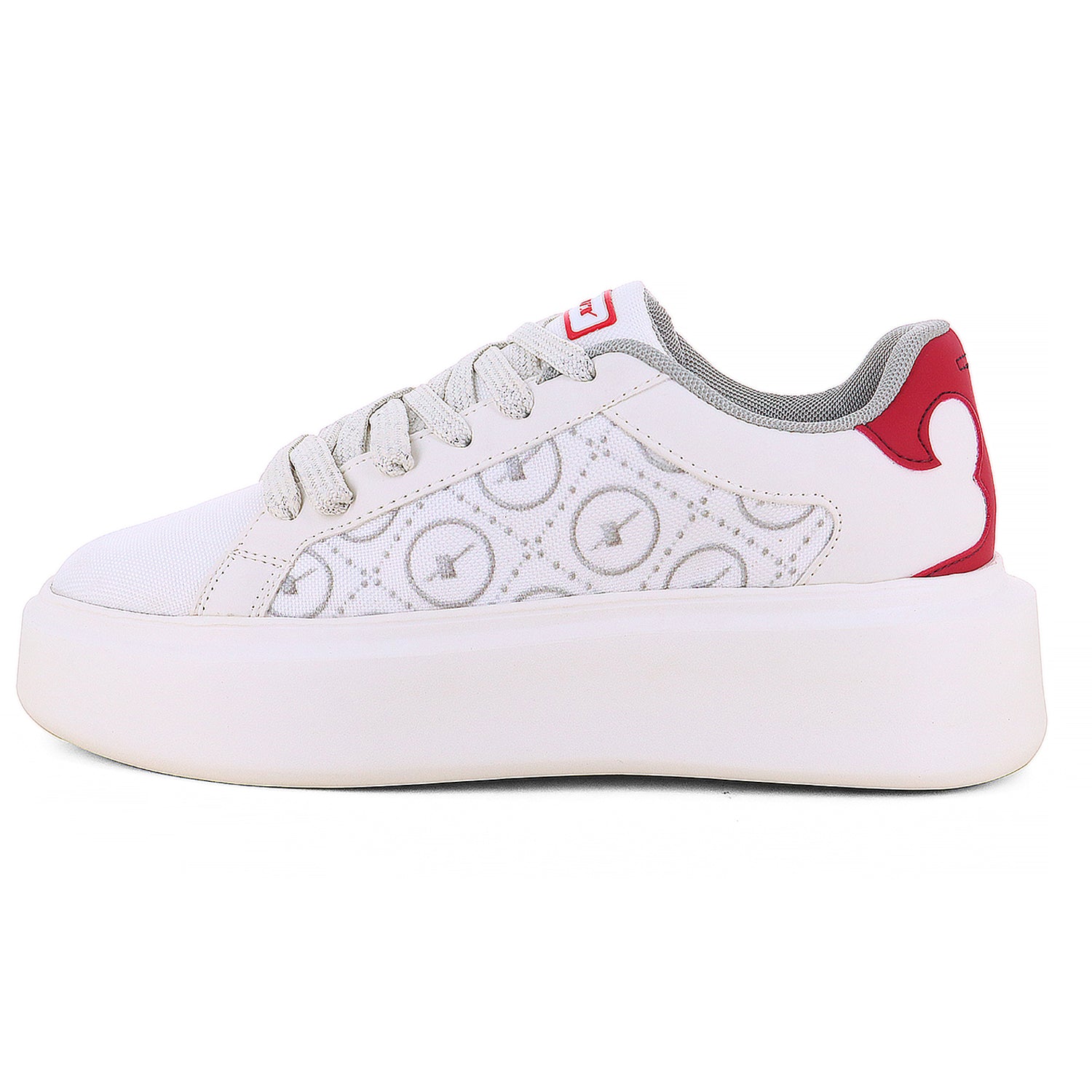 Left side image of white Sneakers for Men with X written on it with white background. 