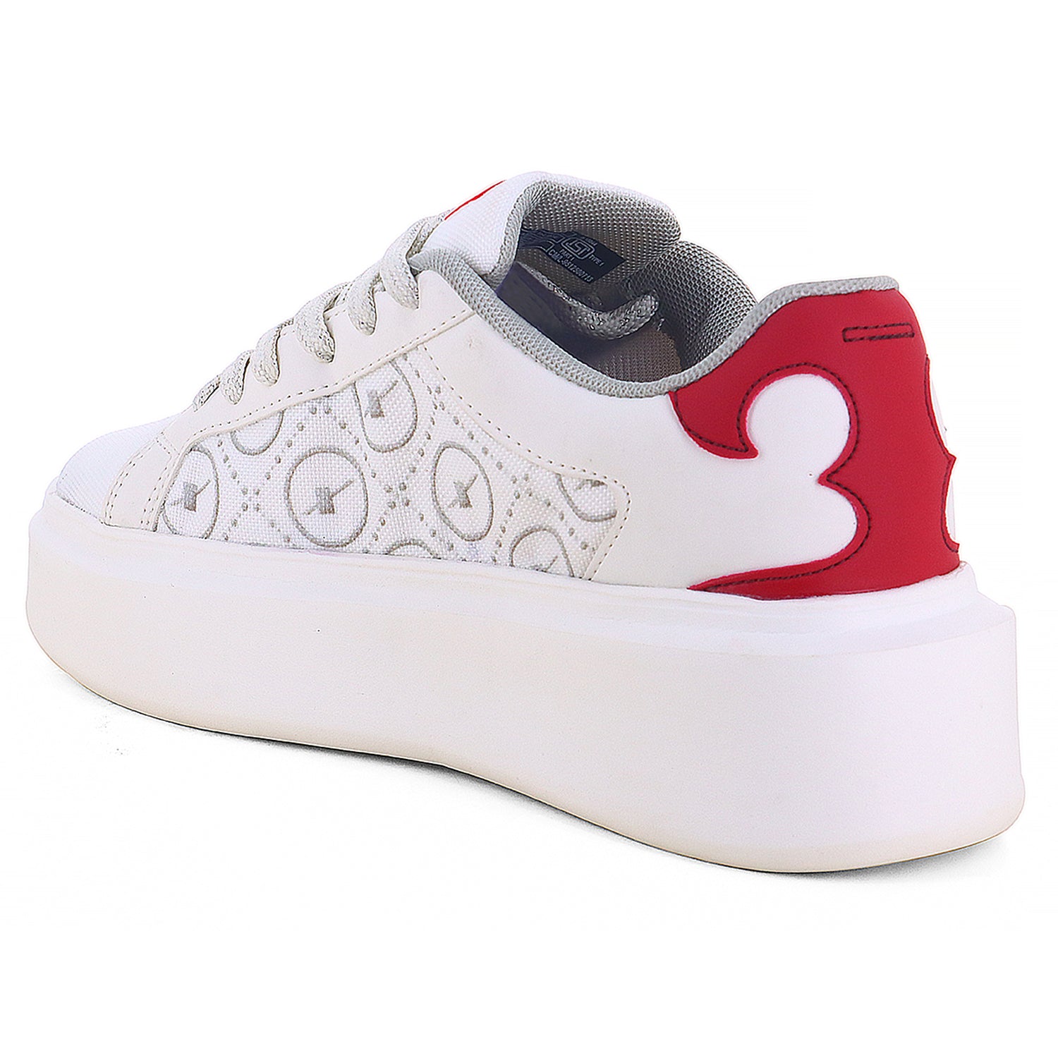 left side full detailed image of white Sneakers for Men with X written on it with white background. 