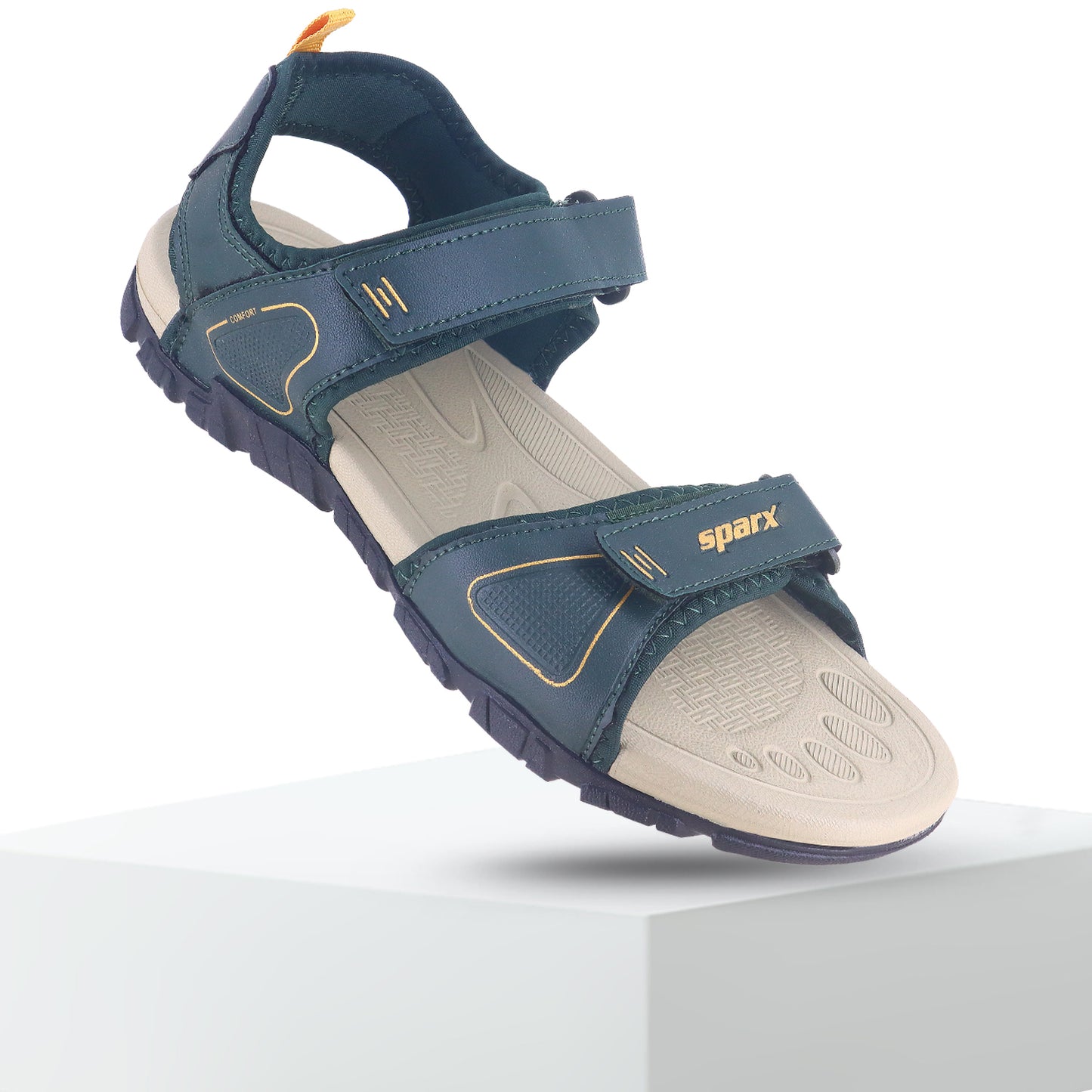 Backside on air and front on ground Image of Beautiful and attractive Sandals for Men with white background and clear visibility. 