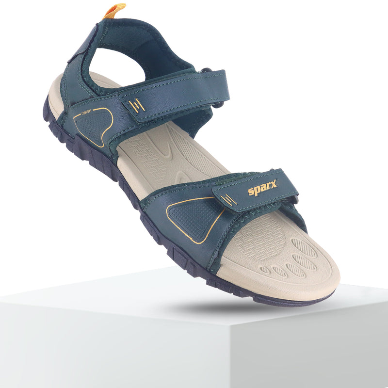 Backside on air and front on ground Image of Beautiful and attractive Sandals for Men with white background and clear visibility. 