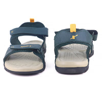 Front and Back  Image of Beautiful and attractive Sandals for Men with white background and clear visibility.  With Yellow X (Sparx) logo visible on it. 