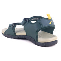 Back side zoom from back Image of Beautiful and attractive Sandals for Men with white background and clear visibility.  With Yellow X (Sparx) logo visible on it. 