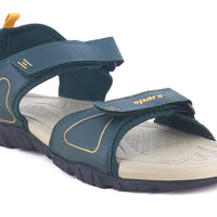 Sparx front size image from right side Image of Beautiful and attractive Sandals for Men with white background and clear visibility.  With Yellow X (Sparx) logo visible on it. 