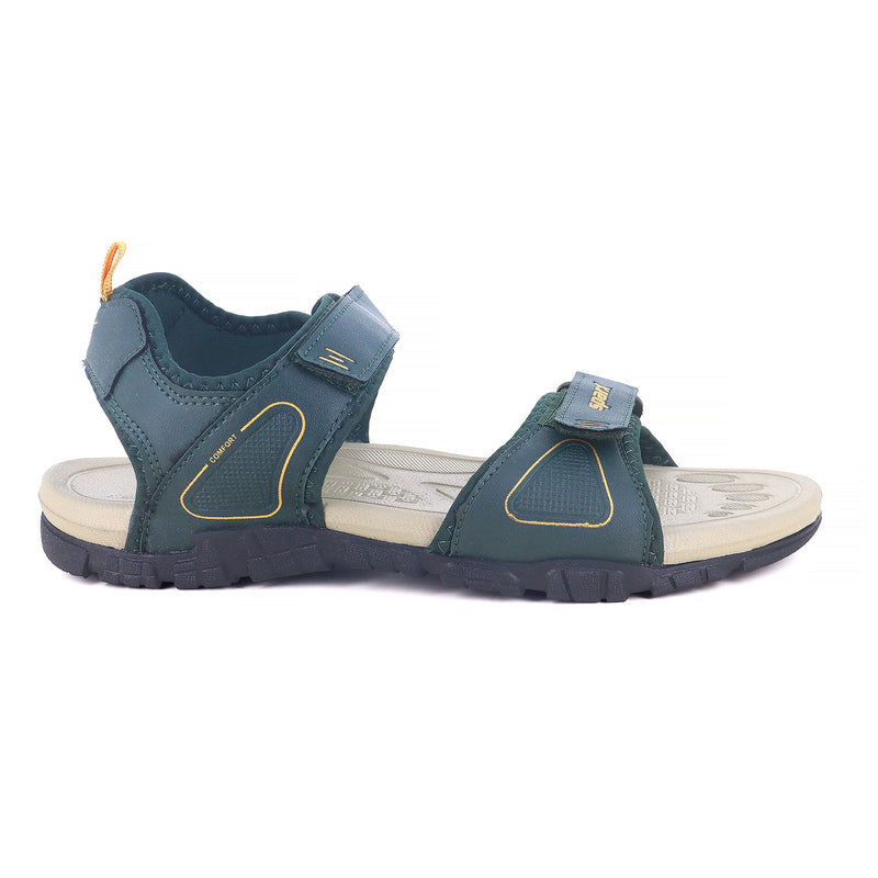 From right side Image of Beautiful and attractive Sandals for Men with white background and clear visibility.  With Yellow X (Sparx) logo visible on it. 