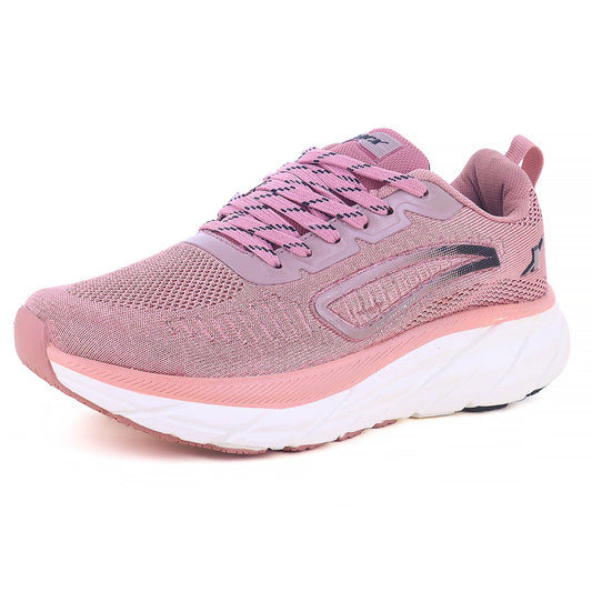beautiful pink Athleisure Shoes for Women looks good with white background and visible with breathable material used. 