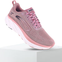 Pink white sparx shoes for women with logo visible and can be used for regular day to day activity and sports purpose. This image is available with white background