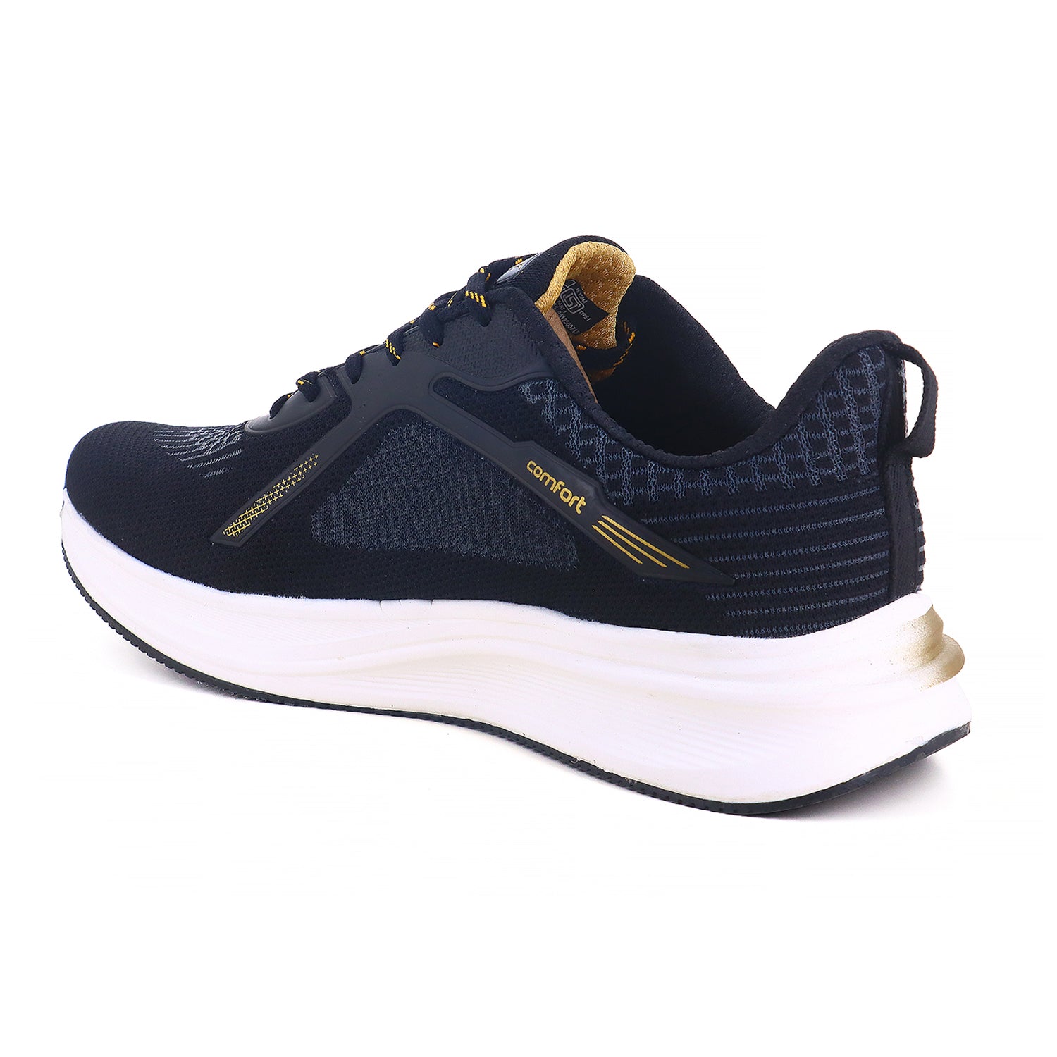 Sparx shoes for men image with white background available in Golden colour with side view back with comfort written on it.